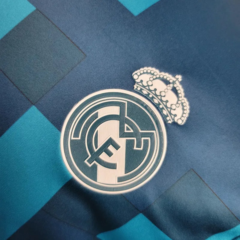 2017/18 Real Madrid Retro Third Blue Jersey Long Sleeve UCL Personalized