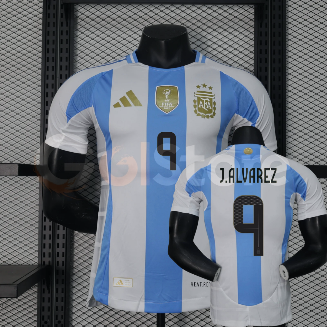 Argentina 2024-25 Home Player Version Short Sleeve Jersey #9 J.Alvarez Personalized S-2XL
