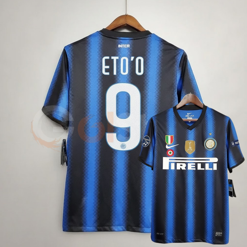 Inter Milan 2010-2011 Retro Home Short Sleeve Jersey #9 Eto'o UCL Patch Personalized Rare Treble Champions