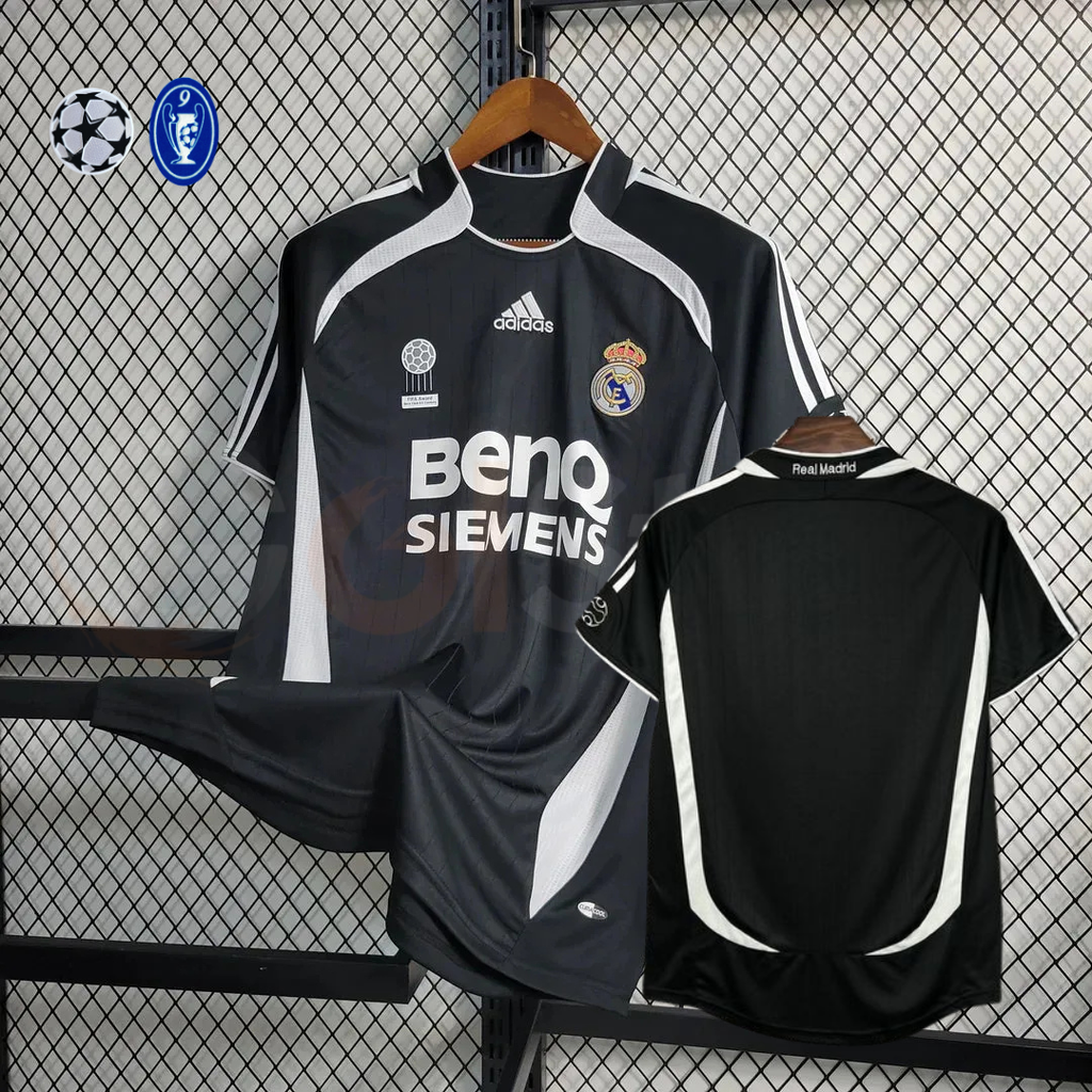 2006/07 Real Madrid Retro Away Black Jersey UCL Patch Personalized