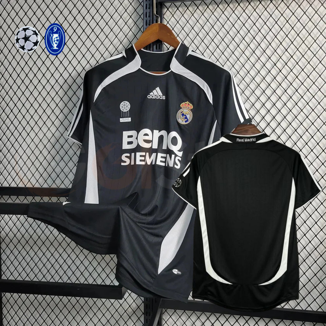2006/07 Real Madrid Retro Away Black Jersey UCL Patch Personalized