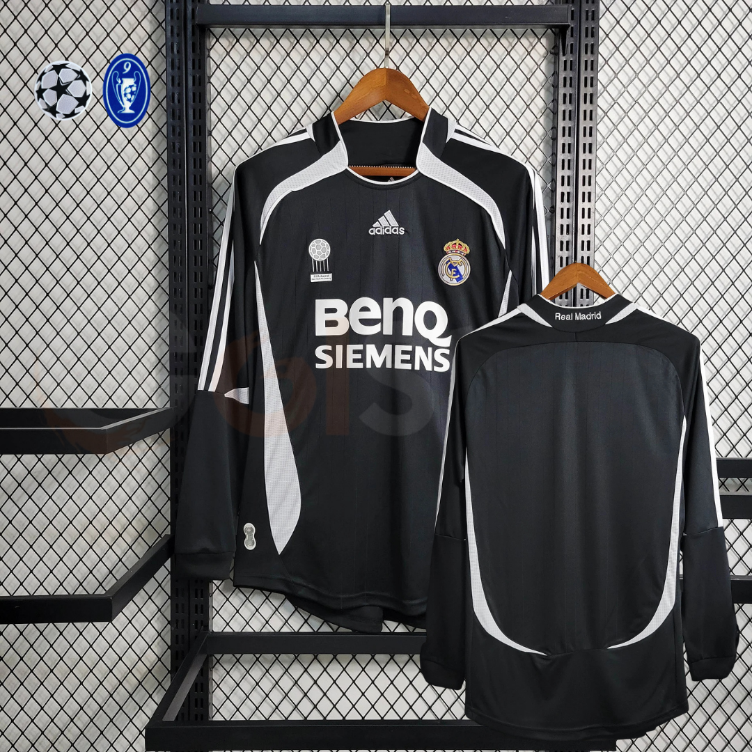 2006/07 Real Madrid Retro Away Black Long Sleeve Jersey UCL Patch Personalized