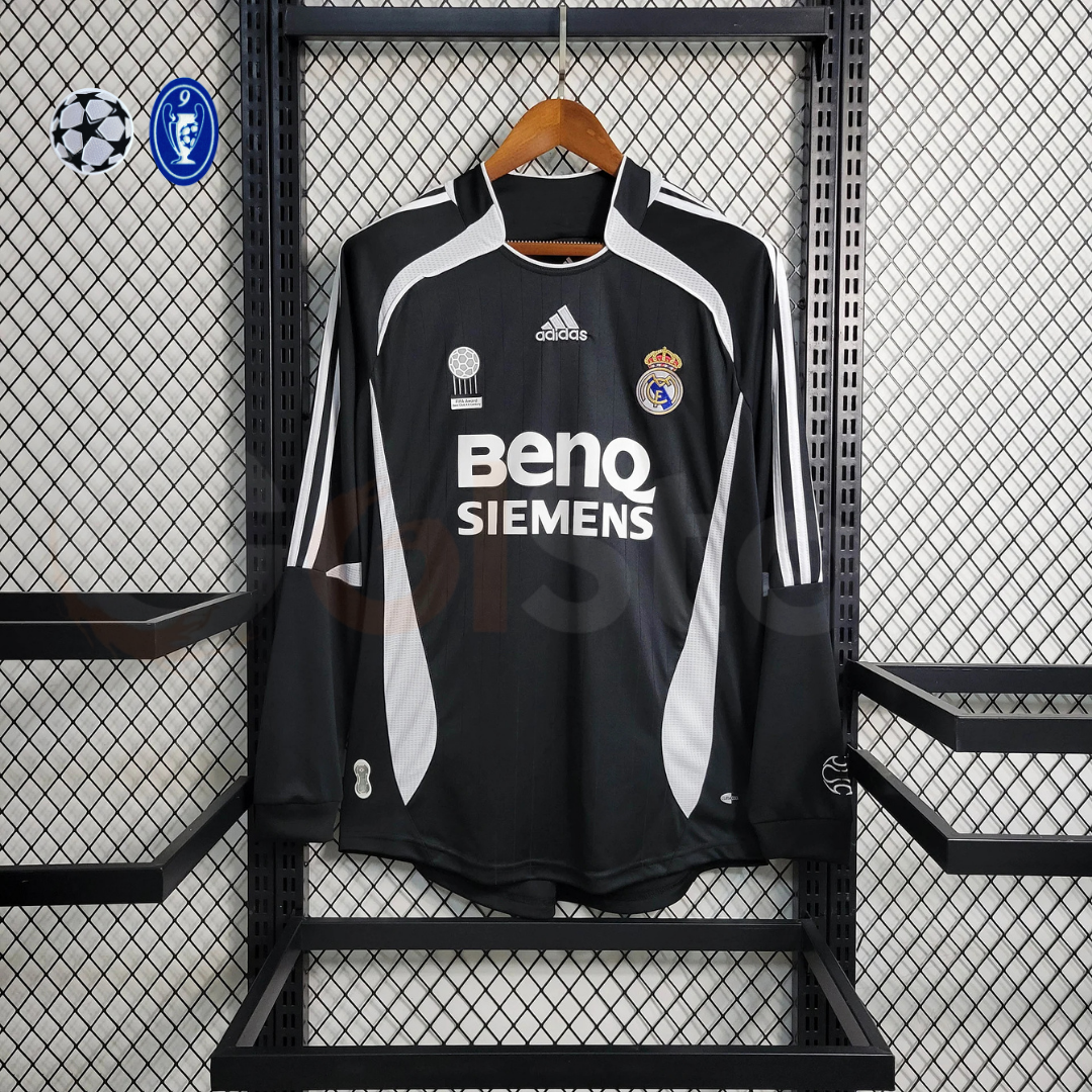 2006/07 Real Madrid Retro Away Black Long Sleeve Jersey UCL Patch Personalized
