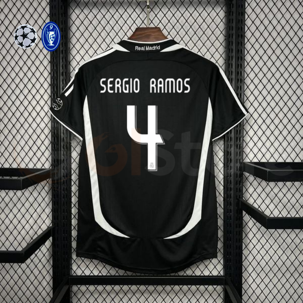 2006/07 Real Madrid Retro Away Black Jersey #4 Sergio Ramos UCL Personalized