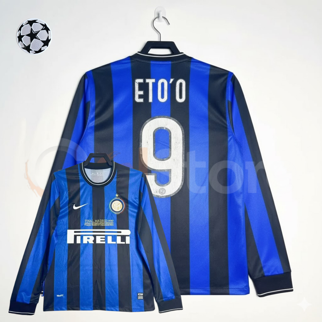 Inter Milan 2010 UCL Final Long Sleeve Jersey #9 Eto'o UCL Patch Personalized Rare Treble Bernabeu