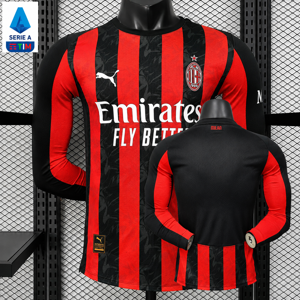 AC Milan 2025-26 Home Jersey – Custom Name & Number | Long Sleeve | S–2XL