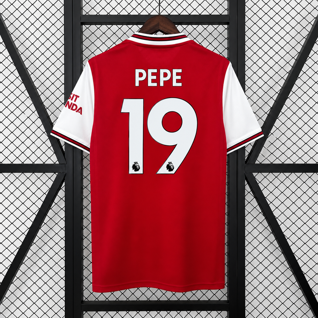 Arsenal FC 2019-2020 Retro Home Jersey | Nicolas Pépé #19 Men's Soccer Shirt - Short Sleeve Modern Heritage Edition with Optional Premier League Patches