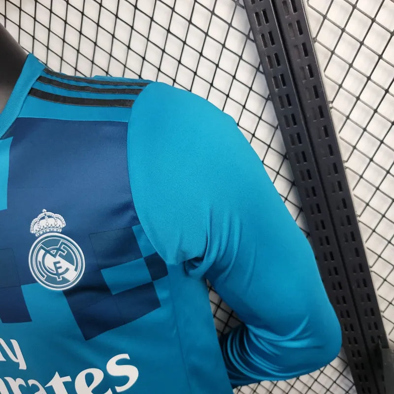 2017/18 Real Madrid Retro Third Blue Jersey Long Sleeve UCL Personalized