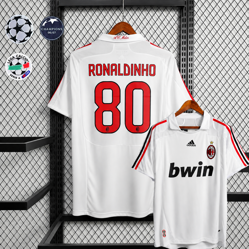 Retro AC Milan 2007-08 White Jersey Short Sleeve #80 Ronaldinho