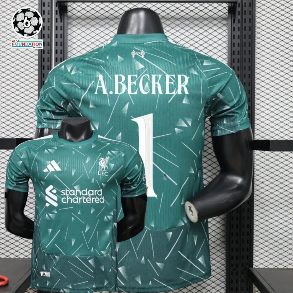 2026-2027 Liverpool Player Version Goalkeeper Short Sleeve Jersey #1 Alisson Becker Personalized UCL Patch