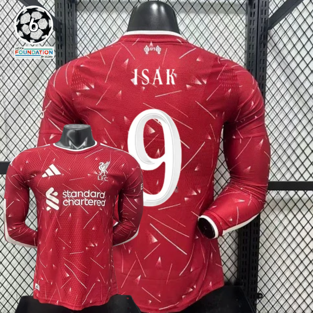 2026-2027 Liverpool Player Version Home Long Sleeve Jersey #9 Isak Personalized UCL Patch