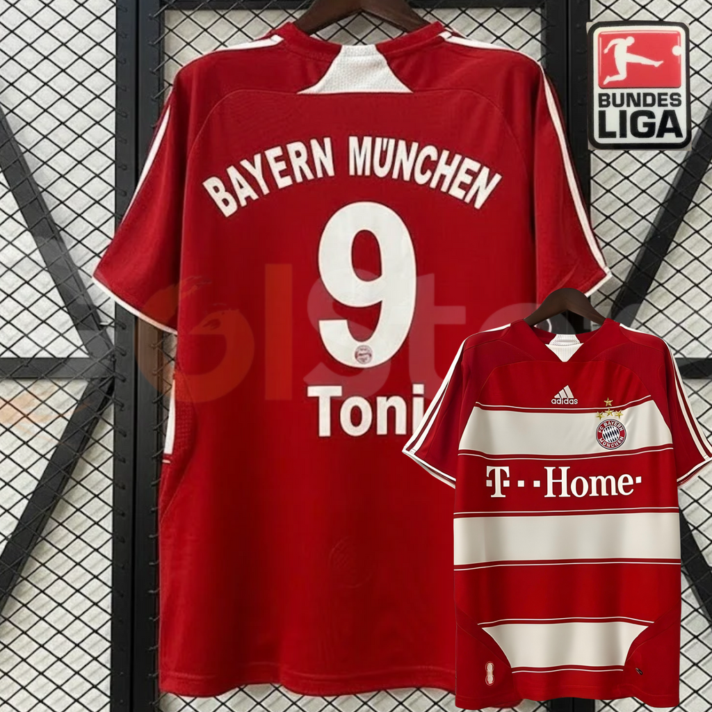 Bayern Munich 2007-2008 Retro Home Short Sleeve Jersey #9 Luca Toni Bundesliga Patch Personalized Rare