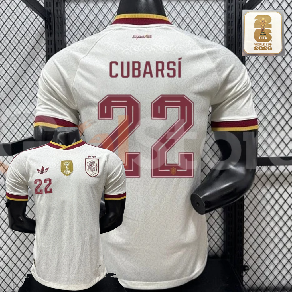 Spain 2026 World Cup Champions Home Jersey 2 Stars #22 Cubarsi Patch Personalized S-3XL