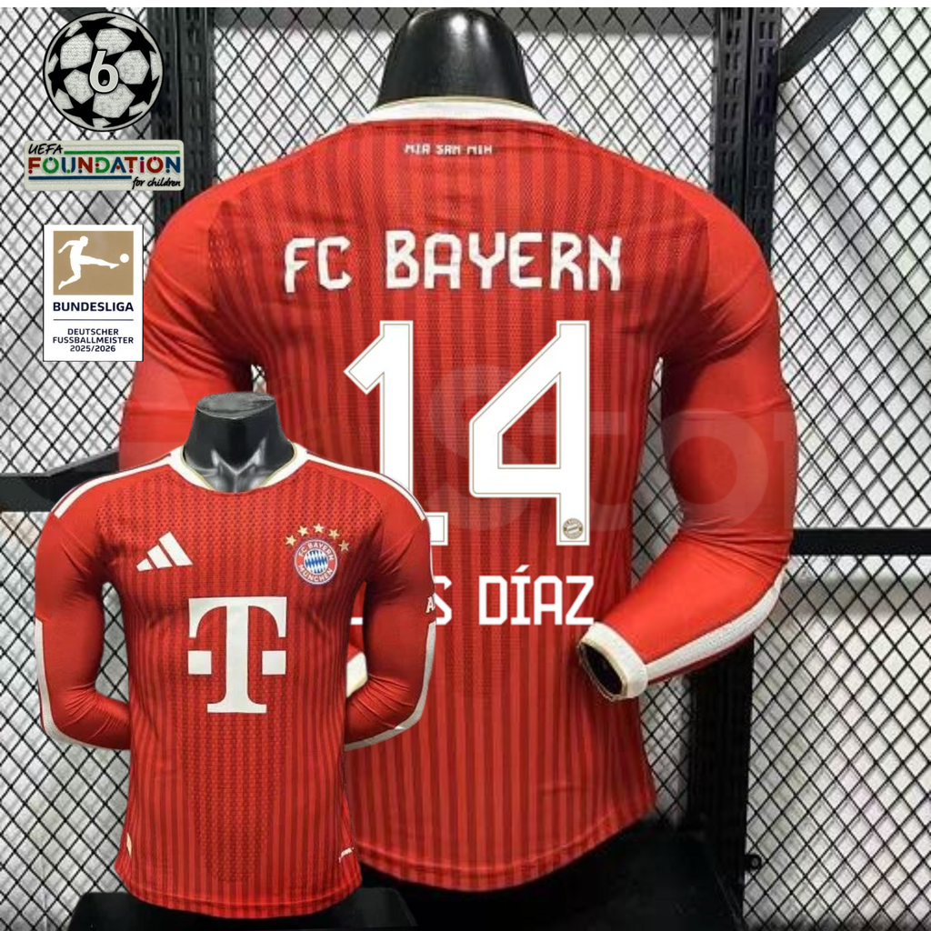 Bayern Munich 2026–2027 Home Long Sleeve Player Jersey – Luis Díaz #14