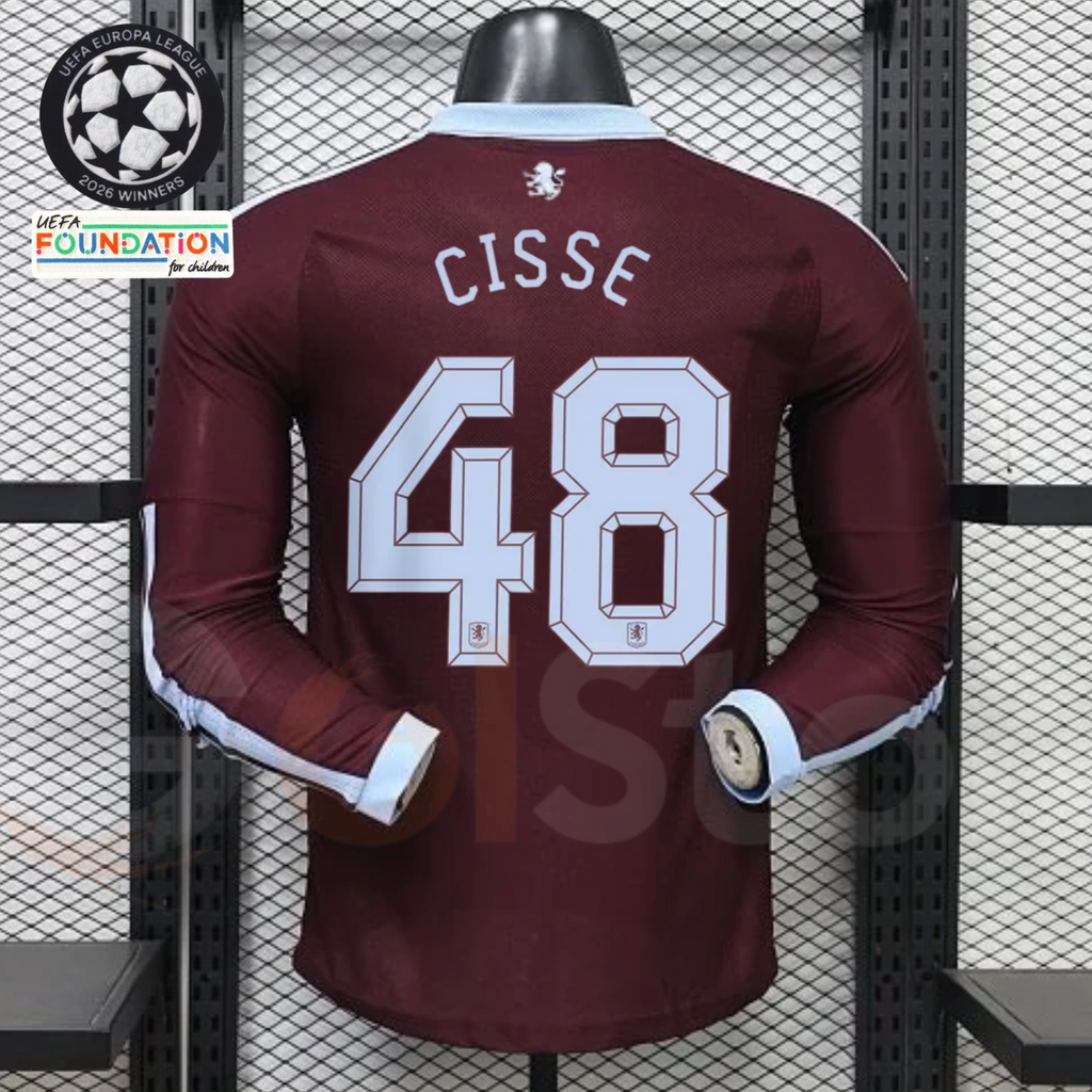 Aston Villa Home Long-Sleeve Player Jersey – Cisse #48 UCL