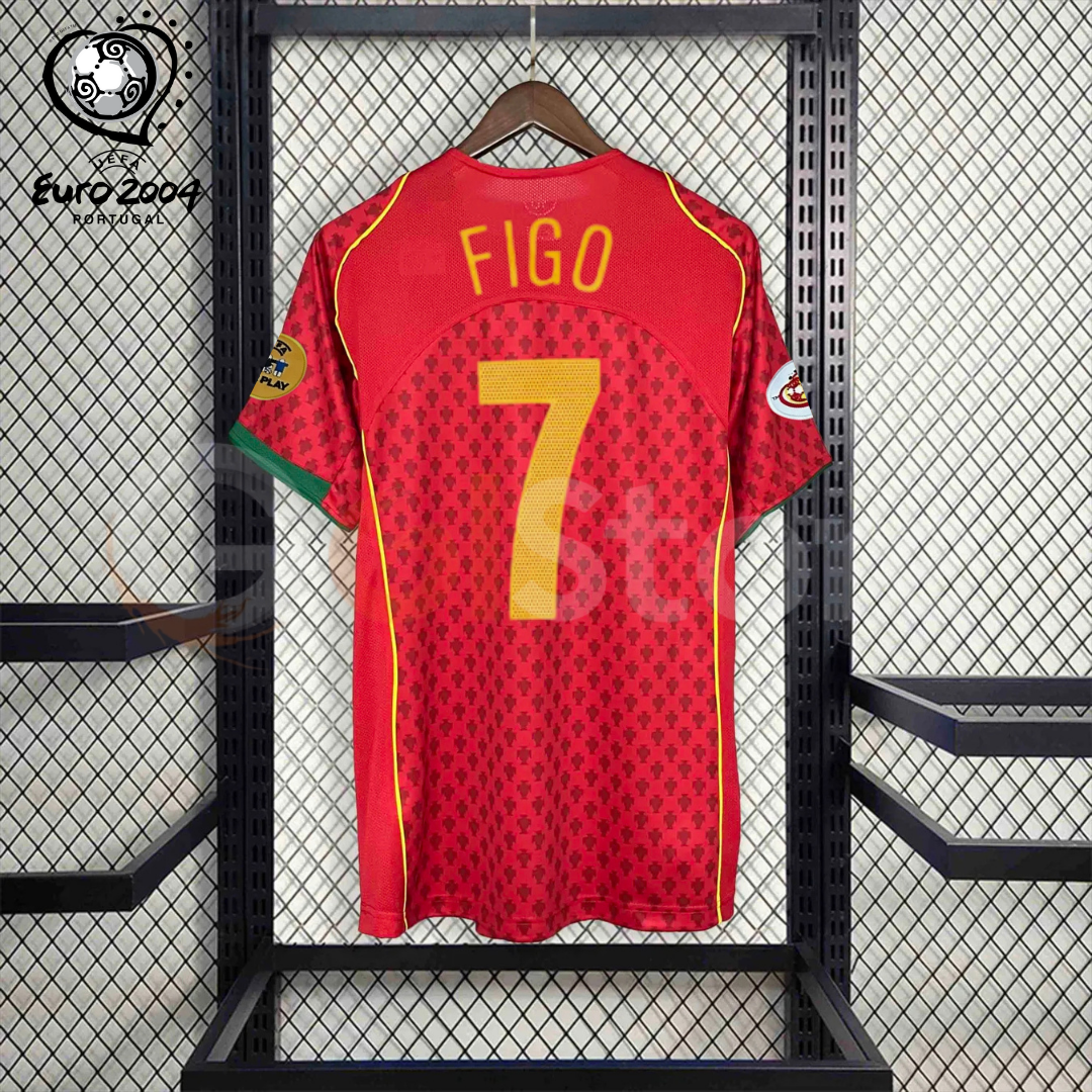 Portugal 2004 Retro Home Short Sleeve Jersey #7 Figo Euro 2004 Patch Personalized Rare