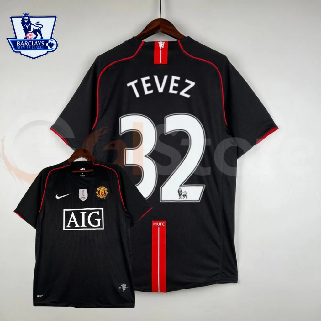 Manchester United 2007-2008 Retro Away Short Sleeve Jersey #32 Tevez Personalized PL UCL Rare