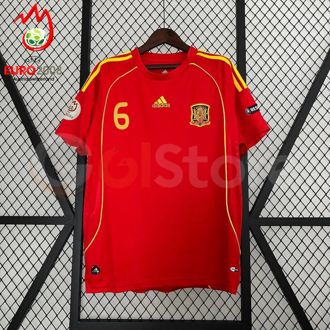 Spain 2008 Euro Championship Retro Home Short Sleeve Jersey #6 Iniesta Euro Patch Personalized Rare