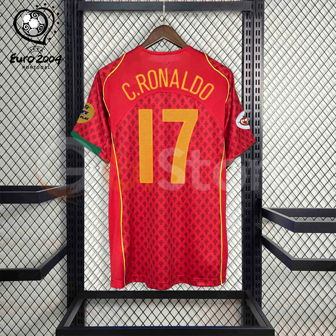 Portugal 2004 Retro Home Short Sleeve Jersey #17 C.Ronaldo Euro 2004 Patch Personalized Rare
