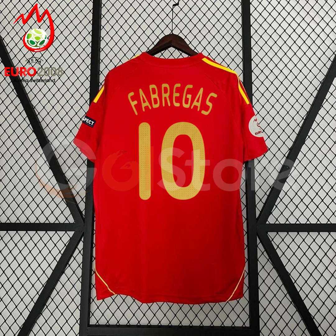Spain 2008 Euro Championship Retro Home Short Sleeve Jersey #10 Fabregas Euro Patch Personalized Rare