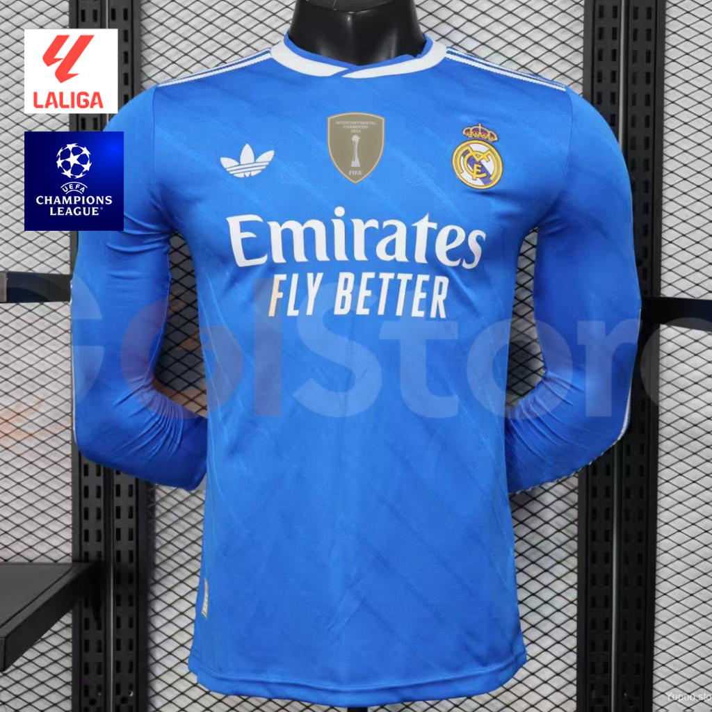 2025/26 Real Madrid Player Version Third Blue Long Sleeve Jersey UCL & La Liga Personalized