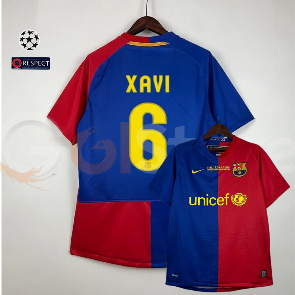 FC Barcelona 2008-09 UCL Final Retro Home Jersey | #6 Xavi Hernández | UCL