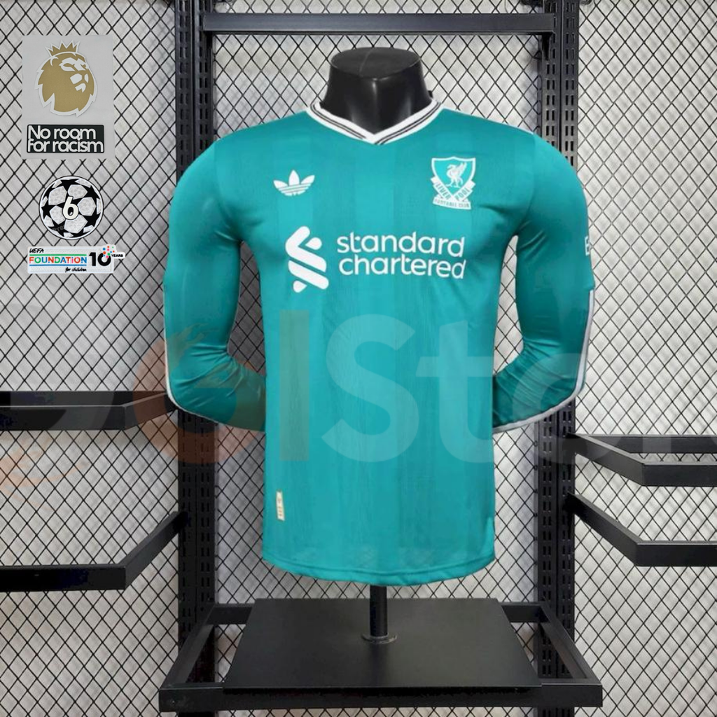 2025-2026 Liverpool Player Version Green Third Long Sleeve Jersey Personalized UCL Patch