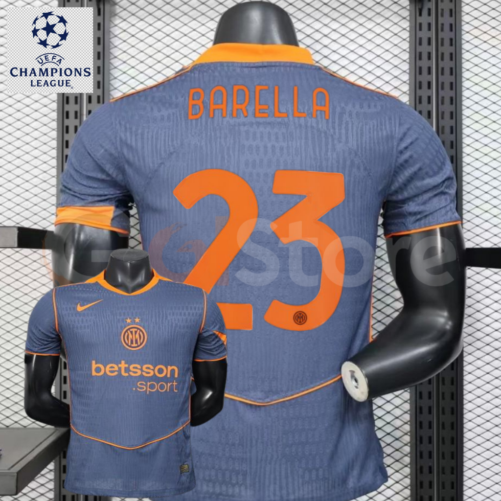 Inter Milan 2025-2026 Third Away Player Version Jersey #23 Barella UCL Patch Personalized S-3XL