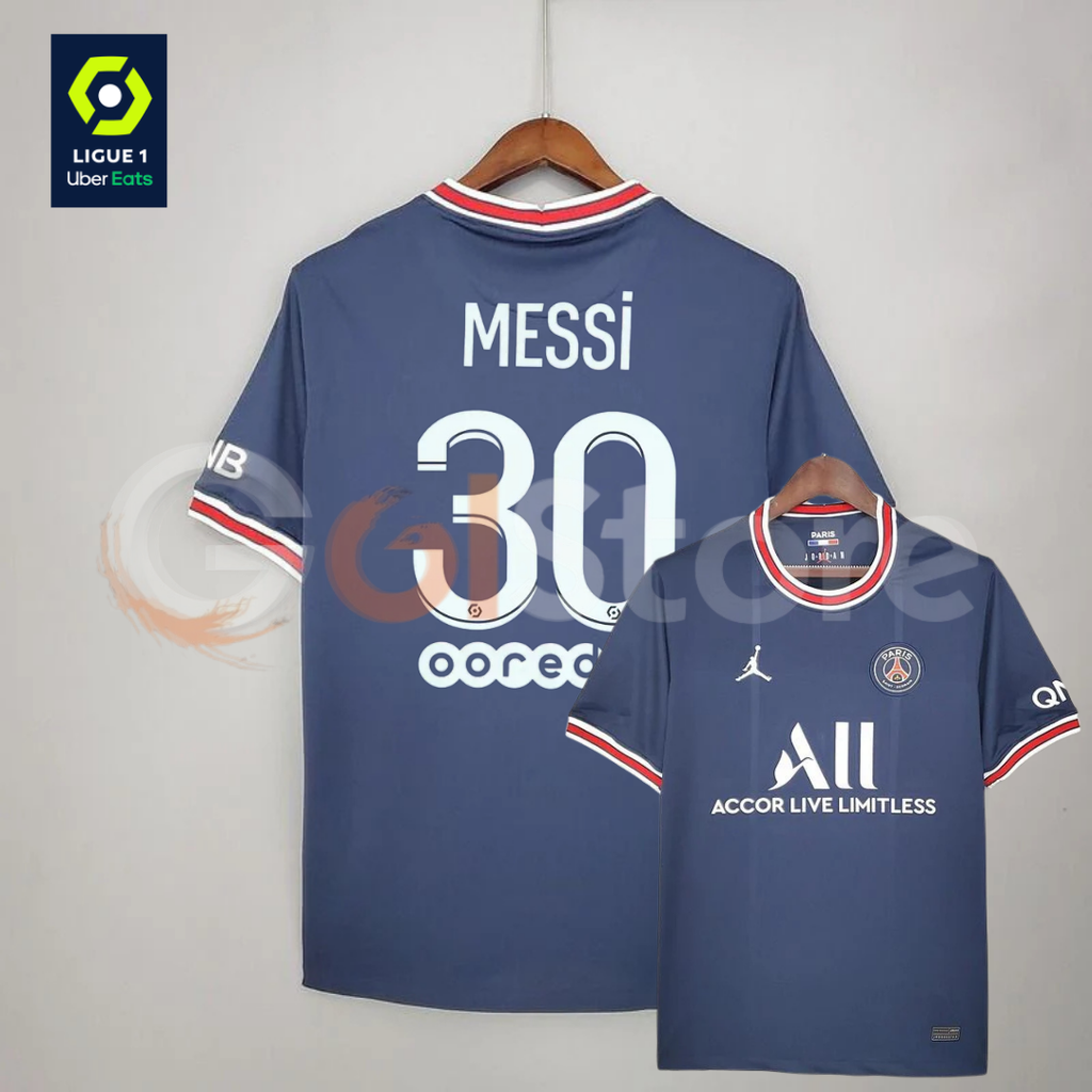 PSG 2021-2022 Retro Home Short Sleeve Jersey #30 Messi Personalized Ligue 1 Patch