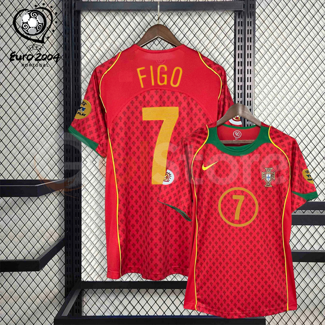 Portugal 2004 Retro Home Short Sleeve Jersey #7 Figo Euro 2004 Patch Personalized Rare