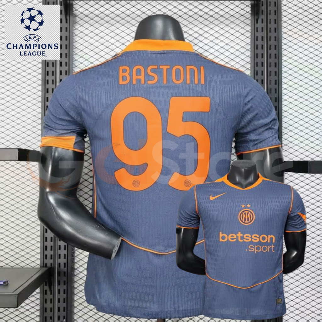 Inter Milan 2025-2026 Third Away Player Version Jersey #95 Bastoni UCL Patch Personalized S-3XL