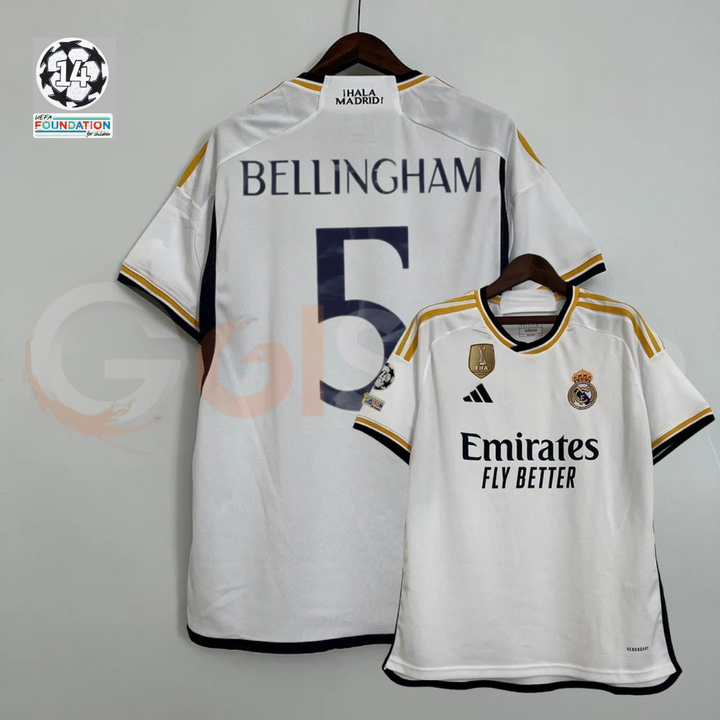 2023/24 Real Madrid Player Version Home White Jersey #5 Bellingham UCL Personalized