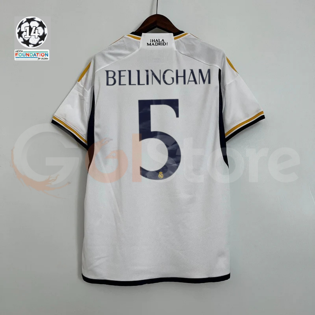 2023/24 Real Madrid Player Version Home White Jersey #5 Bellingham UCL Personalized