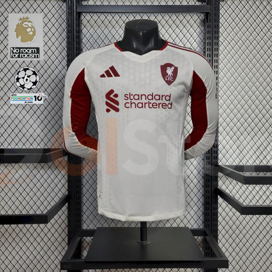 2025-2026 Liverpool Player Version White Long Sleeve Jersey Personalized PL UCL Patch