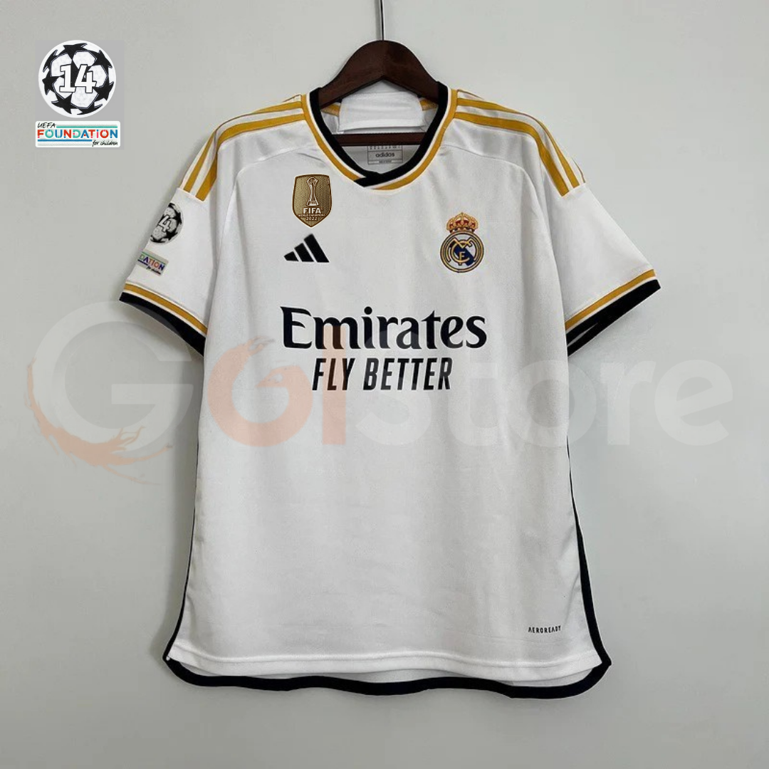 2023/24 Real Madrid Player Version Home White Jersey UCL Patch Personalized