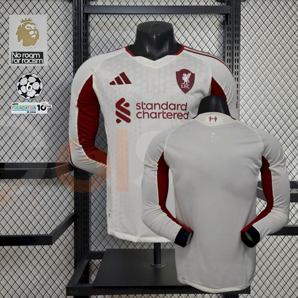 2025-2026 Liverpool Player Version White Long Sleeve Jersey Personalized PL UCL Patch