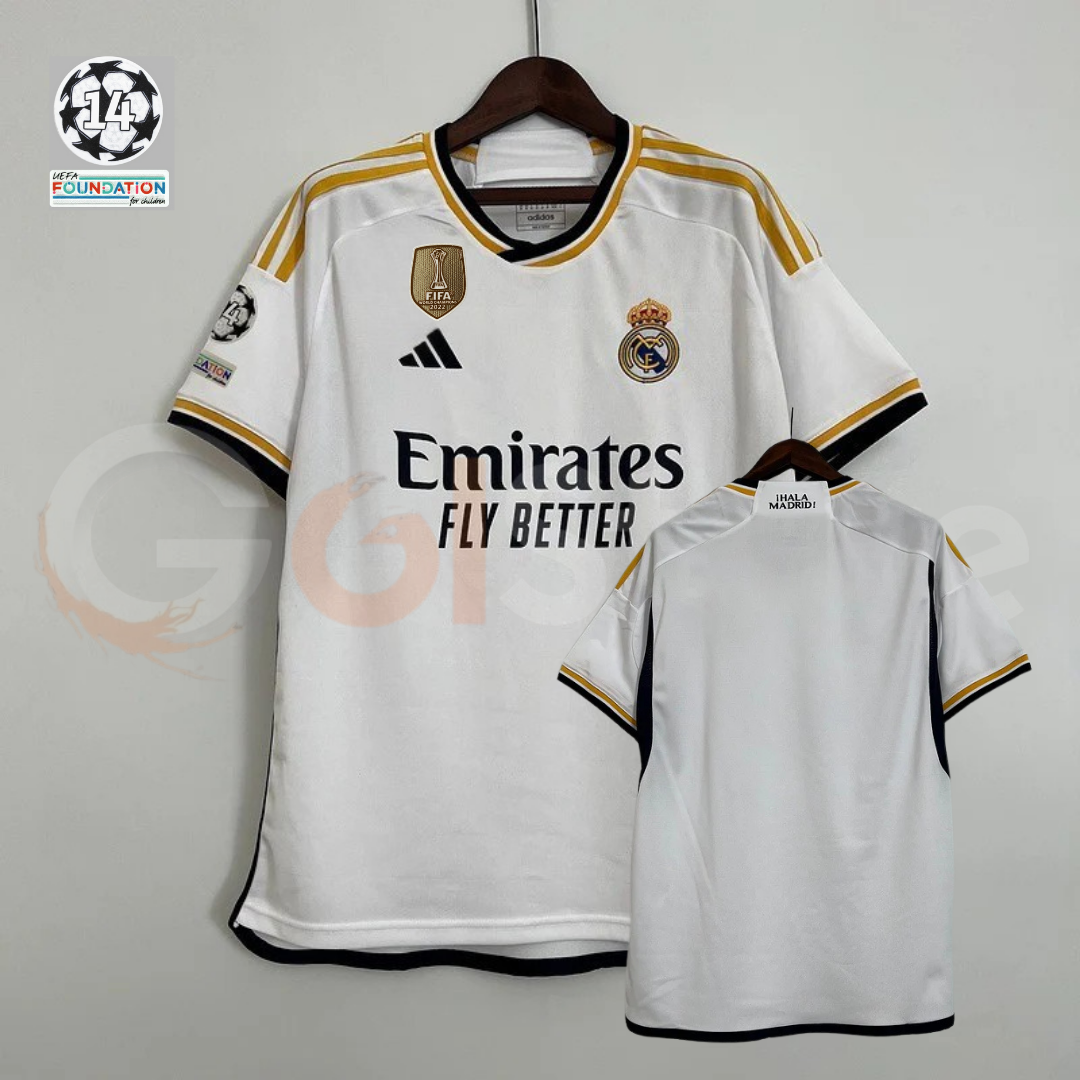 2023/24 Real Madrid Player Version Home White Jersey UCL Patch Personalized