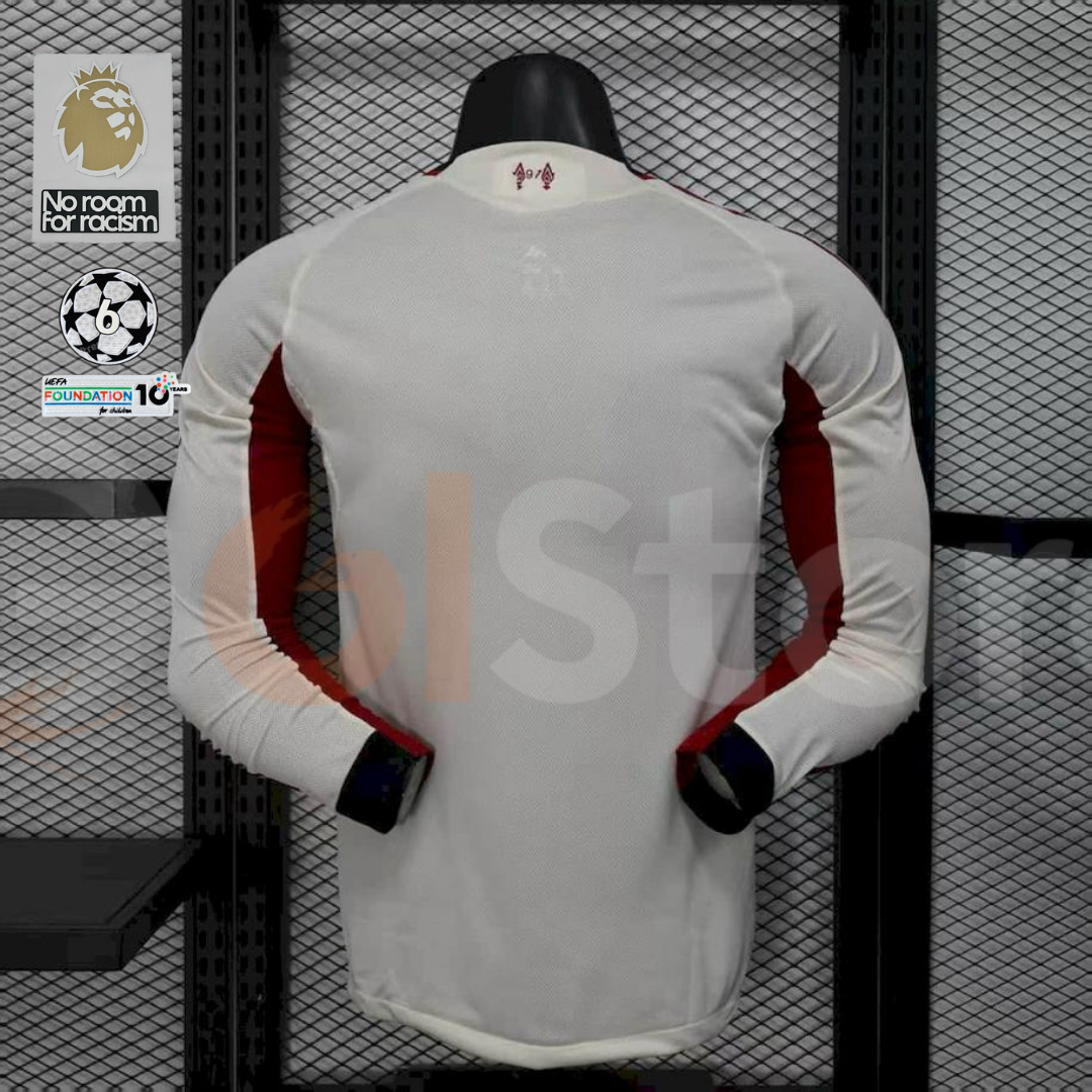 2025-2026 Liverpool Player Version White Long Sleeve Jersey Personalized PL UCL Patch