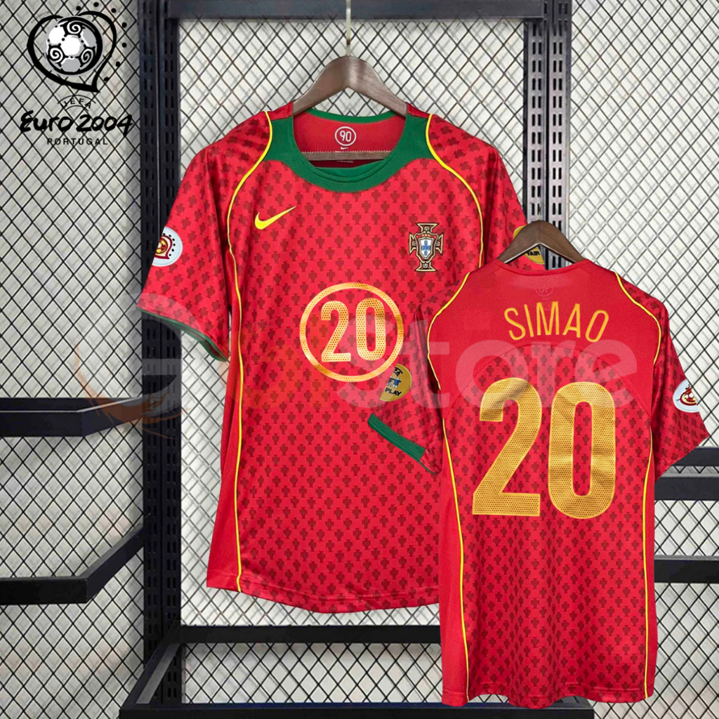 Portugal 2004 Retro Home Short Sleeve Jersey #20 Simao Euro 2004 Patch Personalized Rare