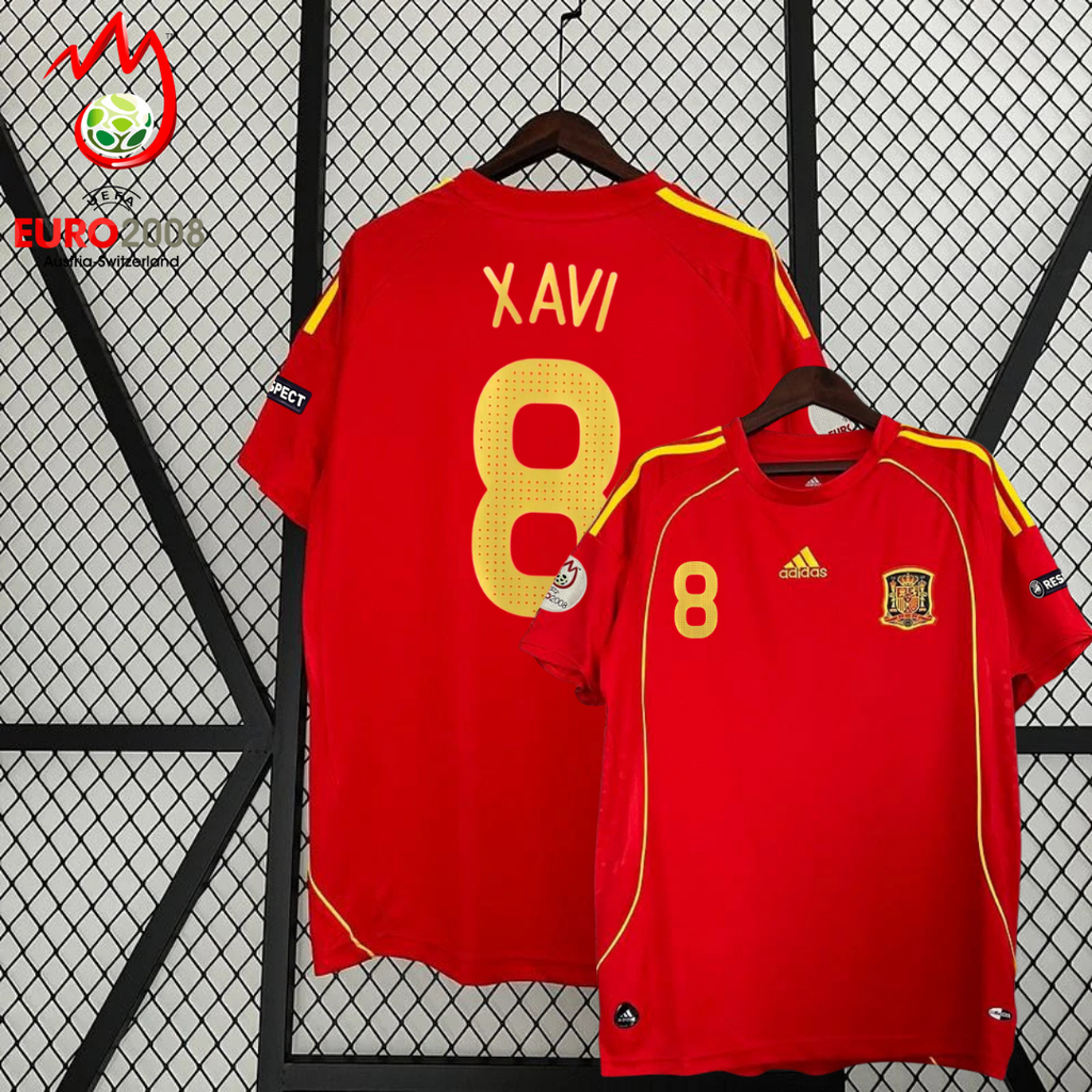 Spain 2008 Euro Championship Retro Home Short Sleeve Jersey #8 Xavi Euro Patch Personalized Rare