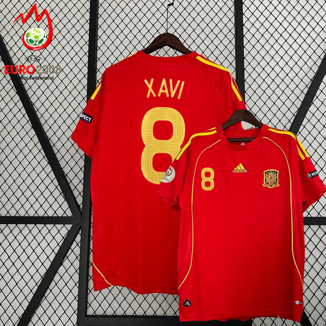 Spain 2008 Euro Championship Retro Home Short Sleeve Jersey #8 Xavi Euro Patch Personalized Rare