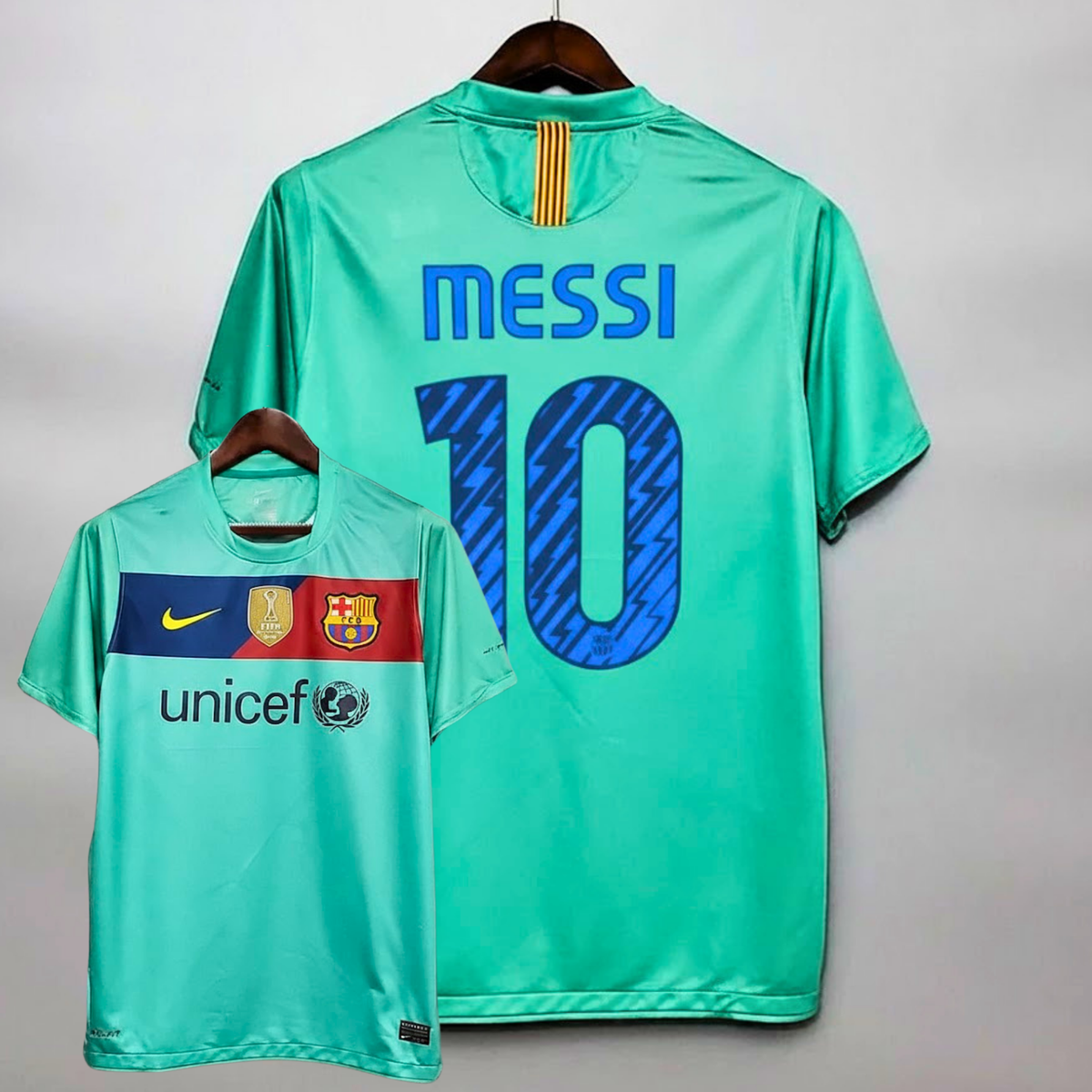 FC Barcelona 2009-10 Retro Green Away Jersey | #10 Lionel Messi | La Liga & UCL