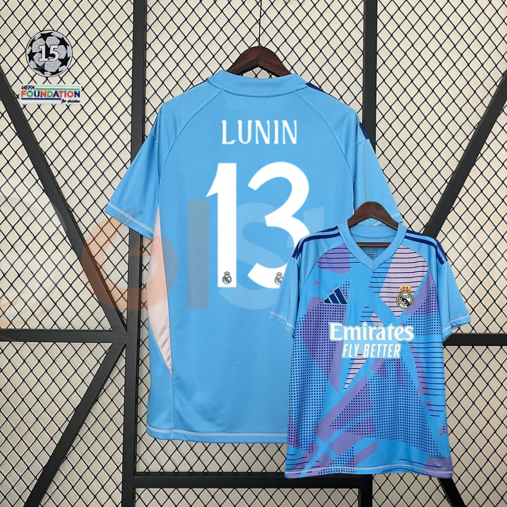 2024/25 Real Madrid Goalkeeper Blue Jersey #13 Lunin UCL Personalized