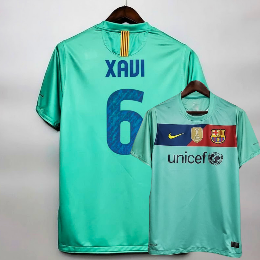 FC Barcelona 2009-10 Retro Green Away Jersey | #6 Xavi Hernández | La Liga & UCL