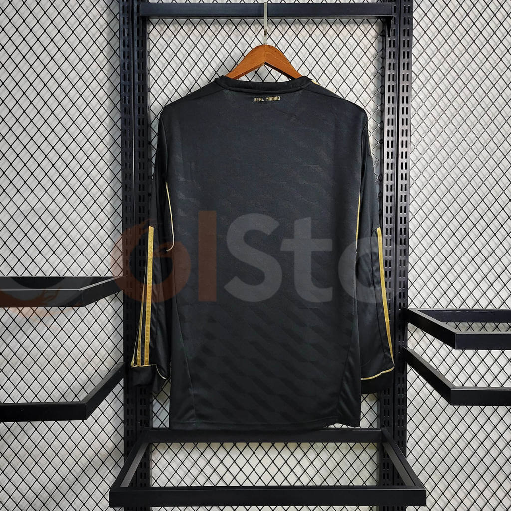 2011/12 Real Madrid Retro Away Black Jersey Long Sleeve UCL & La Liga Patch Personalized