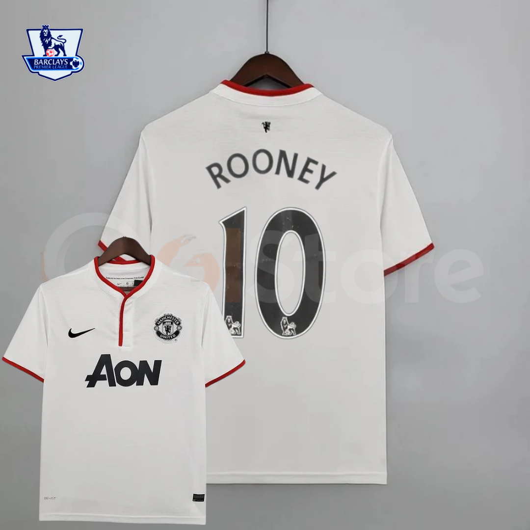 Manchester United 2013-2014 Retro White Away Short Sleeve Jersey #10 Rooney Personalized PL Rare