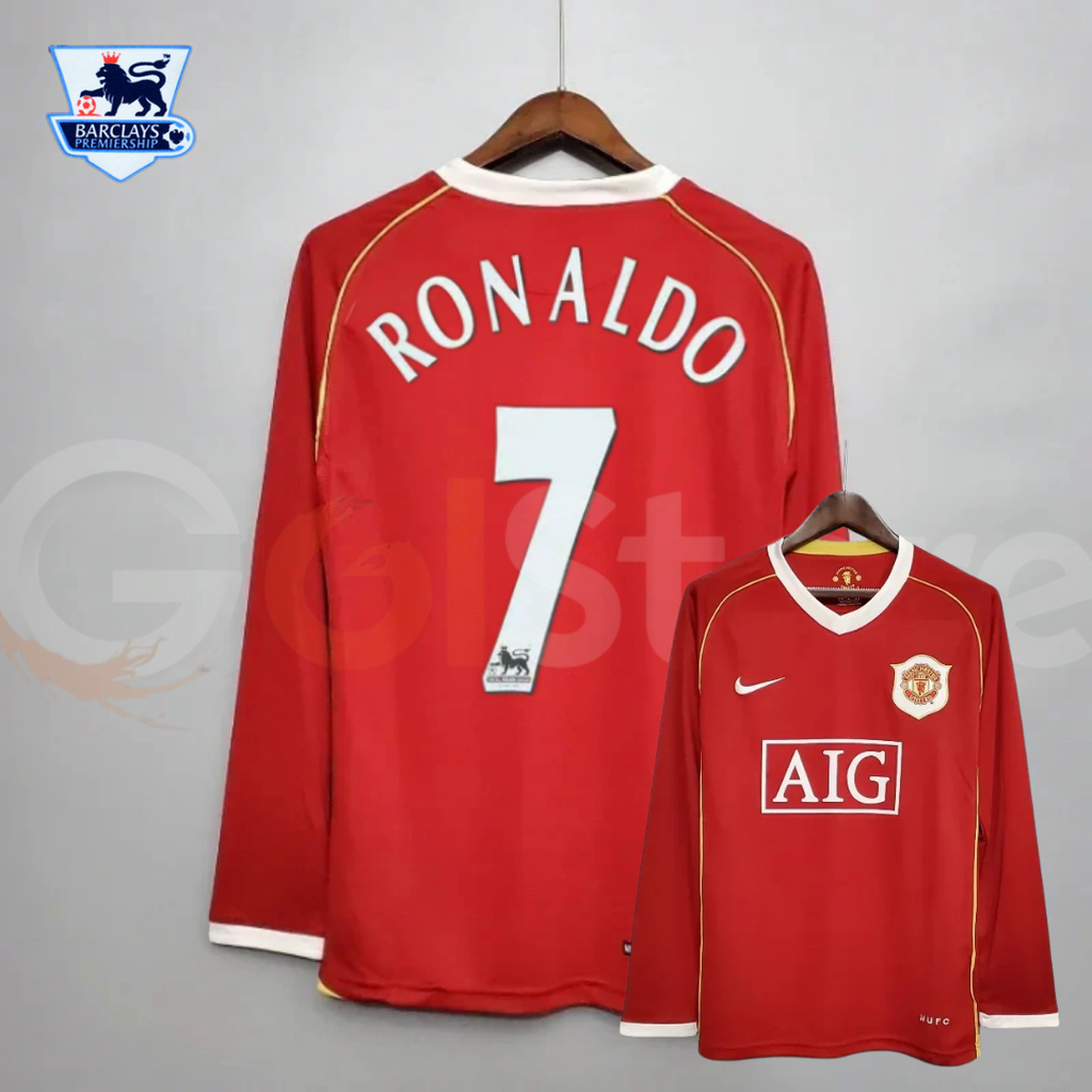 Manchester United 2006-2007 Retro Home Long Sleeve Jersey #7 Ronaldo Personalized PL Rare