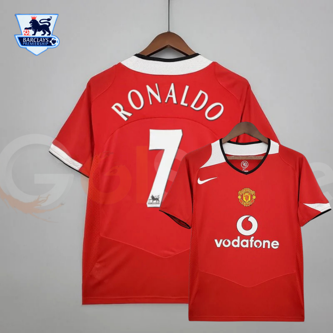 Manchester United 2005-2006 Retro Home Short Sleeve Jersey #7 Ronaldo Personalized PL Patch Rare