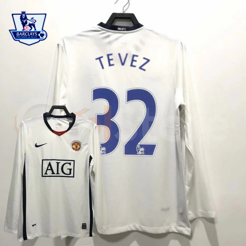 Manchester United 2008-2009 Retro Away Long Sleeve Jersey #32 Tevez Personalized PL Rare