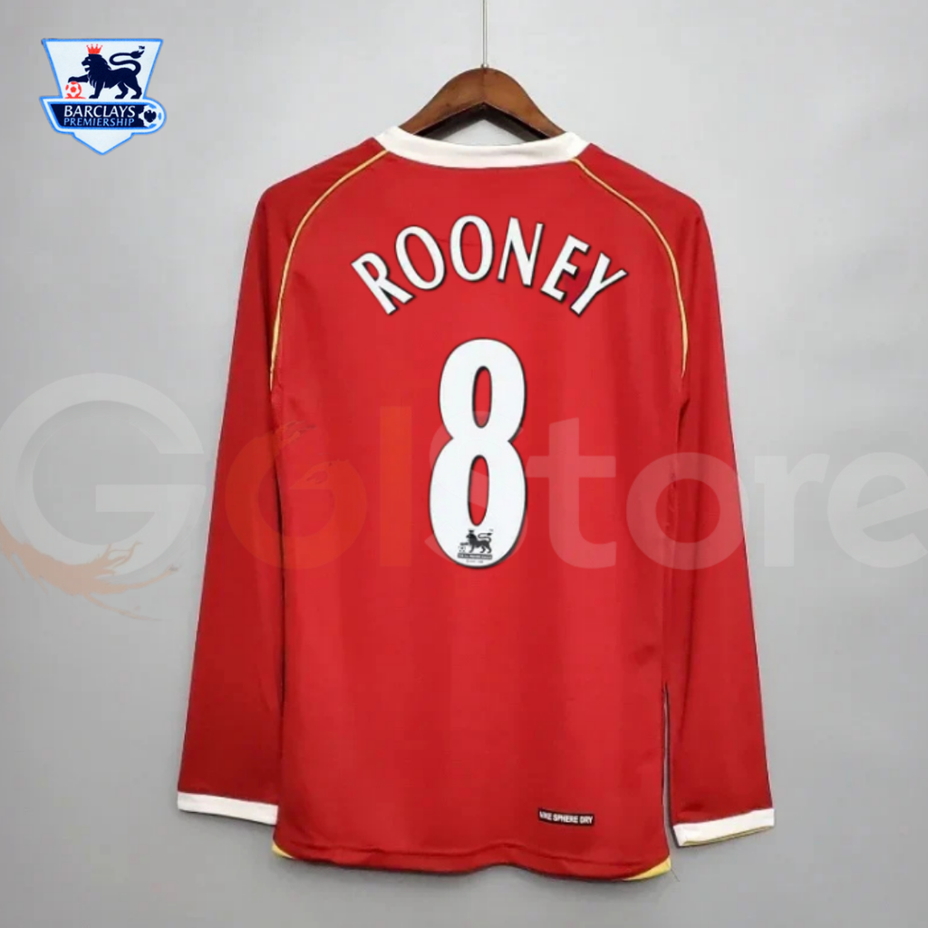Manchester United 2006-2007 Retro Home Long Sleeve Jersey #8 Rooney Personalized PL Rare
